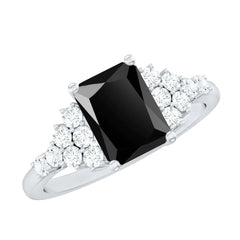 Certified 6X8MM Emerald Cut Black Onyx Engagement Ring with Diamonds