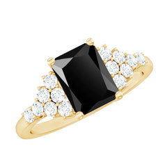 Certified 6X8MM Emerald Cut Black Onyx Engagement Ring with Diamonds