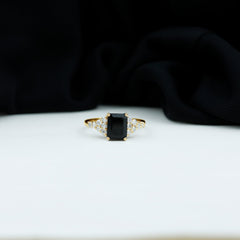 Certified 6X8MM Emerald Cut Black Onyx Engagement Ring with Diamonds