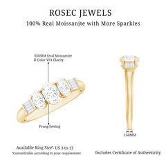 Oval Moissanite Three Stone Anniversary Ring for Women