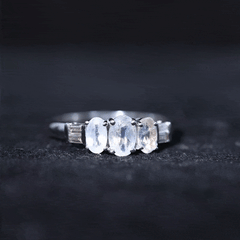1 Carat Oval Moonstone Three Stone Anniversary Ring