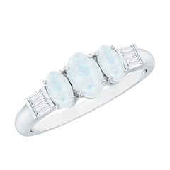 1 Carat Oval Moonstone Three Stone Anniversary Ring