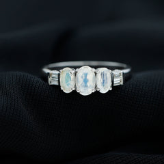 1 Carat Oval Moonstone Three Stone Anniversary Ring
