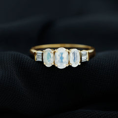 1 Carat Oval Moonstone Three Stone Anniversary Ring