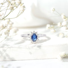 Princess Diana Inspired Blue Sapphire and Diamond Engagement Ring