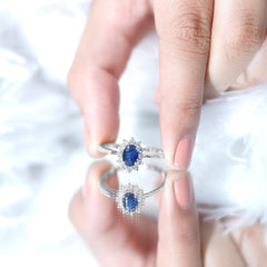 Princess Diana Inspired Blue Sapphire and Diamond Engagement Ring