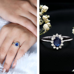 Princess Diana Inspired Blue Sapphire and Diamond Engagement Ring