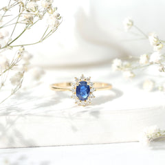Princess Diana Inspired Blue Sapphire and Diamond Engagement Ring