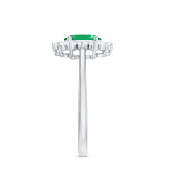 Natural 5X7mm Emerald Oval Engagement Ring with Diamond Halo