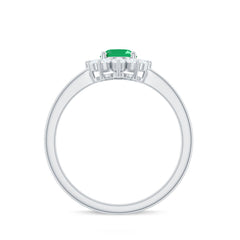 Natural 5X7mm Emerald Oval Engagement Ring with Diamond Halo
