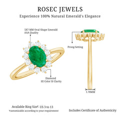 Natural 5X7mm Emerald Oval Engagement Ring with Diamond Halo