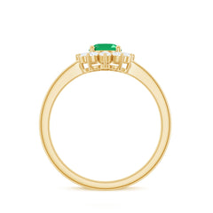 Natural 5X7mm Emerald Oval Engagement Ring with Diamond Halo