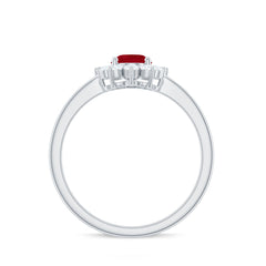 Natural 0.6 Carat Oval Ruby Engagement Ring with Diamond Halo