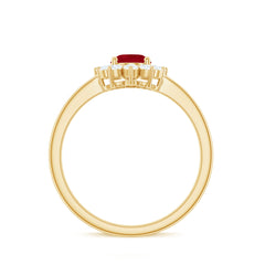 Natural 0.6 Carat Oval Ruby Engagement Ring with Diamond Halo