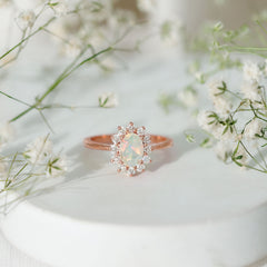 Certified Real Ethiopian Opal Oval Engagement Ring with Diamond Halo