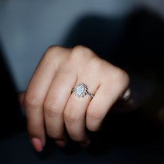Certified Real Ethiopian Opal Oval Engagement Ring with Diamond Halo