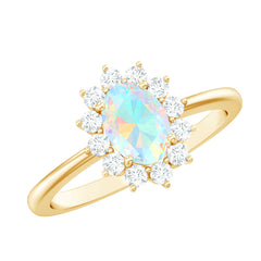 Certified Real Ethiopian Opal Oval Engagement Ring with Diamond Halo