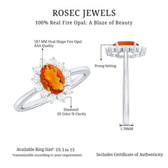 1 CT Princess Diana Inspired Fire Opal and Diamond Engagement Ring