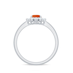 1 CT Princess Diana Inspired Fire Opal and Diamond Engagement Ring