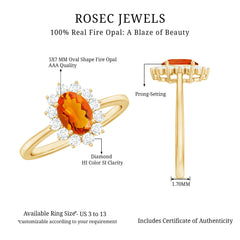 1 CT Princess Diana Inspired Fire Opal and Diamond Engagement Ring
