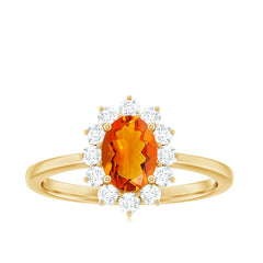 1 CT Princess Diana Inspired Fire Opal and Diamond Engagement Ring