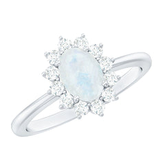 Princess Diana Inspired Moonstone Engagement Ring Diamond Halo