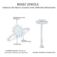 Princess Diana Inspired Moonstone Engagement Ring Diamond Halo