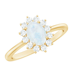 Princess Diana Inspired Moonstone Engagement Ring Diamond Halo
