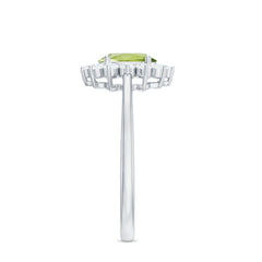 Real 1 Carat Peridot Oval Engagement Ring with Diamond Halo