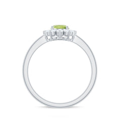 Real 1 Carat Peridot Oval Engagement Ring with Diamond Halo