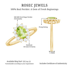 Real 1 Carat Peridot Oval Engagement Ring with Diamond Halo