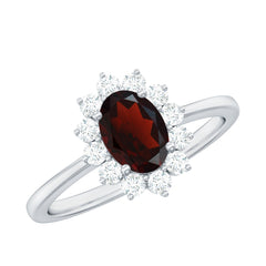 Natural 6X8mm Garnet Oblong Engagement Ring with Diamond Halo