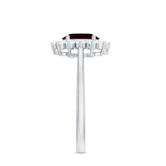 Natural 6X8mm Garnet Oblong Engagement Ring with Diamond Halo