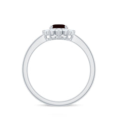 Natural 6X8mm Garnet Oblong Engagement Ring with Diamond Halo