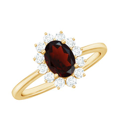 Natural 6X8mm Garnet Oblong Engagement Ring with Diamond Halo