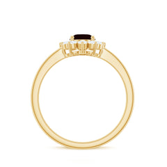 Natural 6X8mm Garnet Oblong Engagement Ring with Diamond Halo