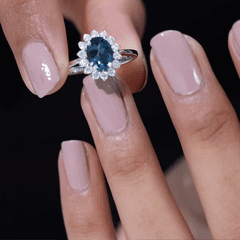 Real 6X8mm London Blue Topaz Princess Diana Inspired Engagement Ring with Diamond