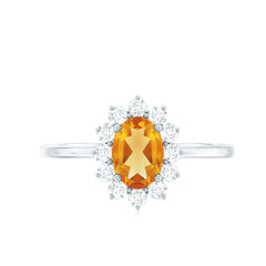 Real 6X8mm Citrine Oval Engagement Ring with Diamond Halo