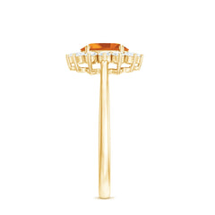Real 6X8mm Citrine Oval Engagement Ring with Diamond Halo