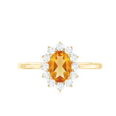 Real 6X8mm Citrine Oval Engagement Ring with Diamond Halo