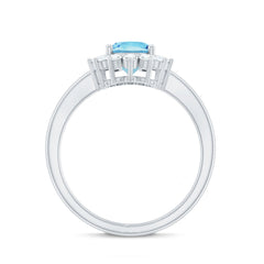 Natural 1 Carat Aquamarine Oval Engagement Ring with Diamond Halo