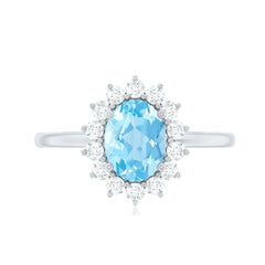 Natural 1 Carat Aquamarine Oval Engagement Ring with Diamond Halo