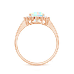 Natural 8X10mm Ethiopian Rainbow Opal Oval Engagement Ring with Diamond Halo