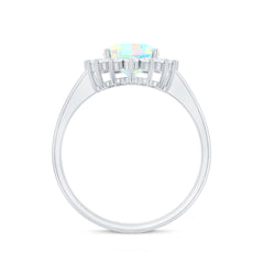 Natural 8X10mm Ethiopian Rainbow Opal Oval Engagement Ring with Diamond Halo