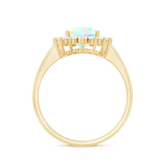 Natural 8X10mm Ethiopian Rainbow Opal Oval Engagement Ring with Diamond Halo