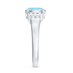 Real 6X8mm Aquamarine Statement Engagement Ring with Diamond