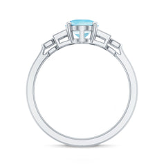 Real 6X8mm Aquamarine Statement Engagement Ring with Diamond