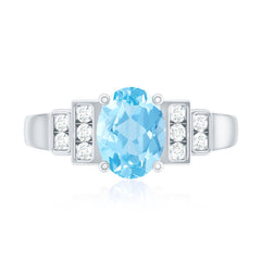 Real 6X8mm Aquamarine Statement Engagement Ring with Diamond