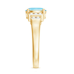 Real 6X8mm Aquamarine Statement Engagement Ring with Diamond