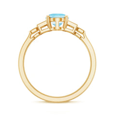 Real 6X8mm Aquamarine Statement Engagement Ring with Diamond